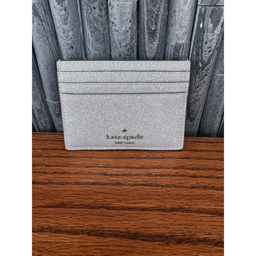 Kate Spade New York Silver Glitter Slim Card Holder Wallet